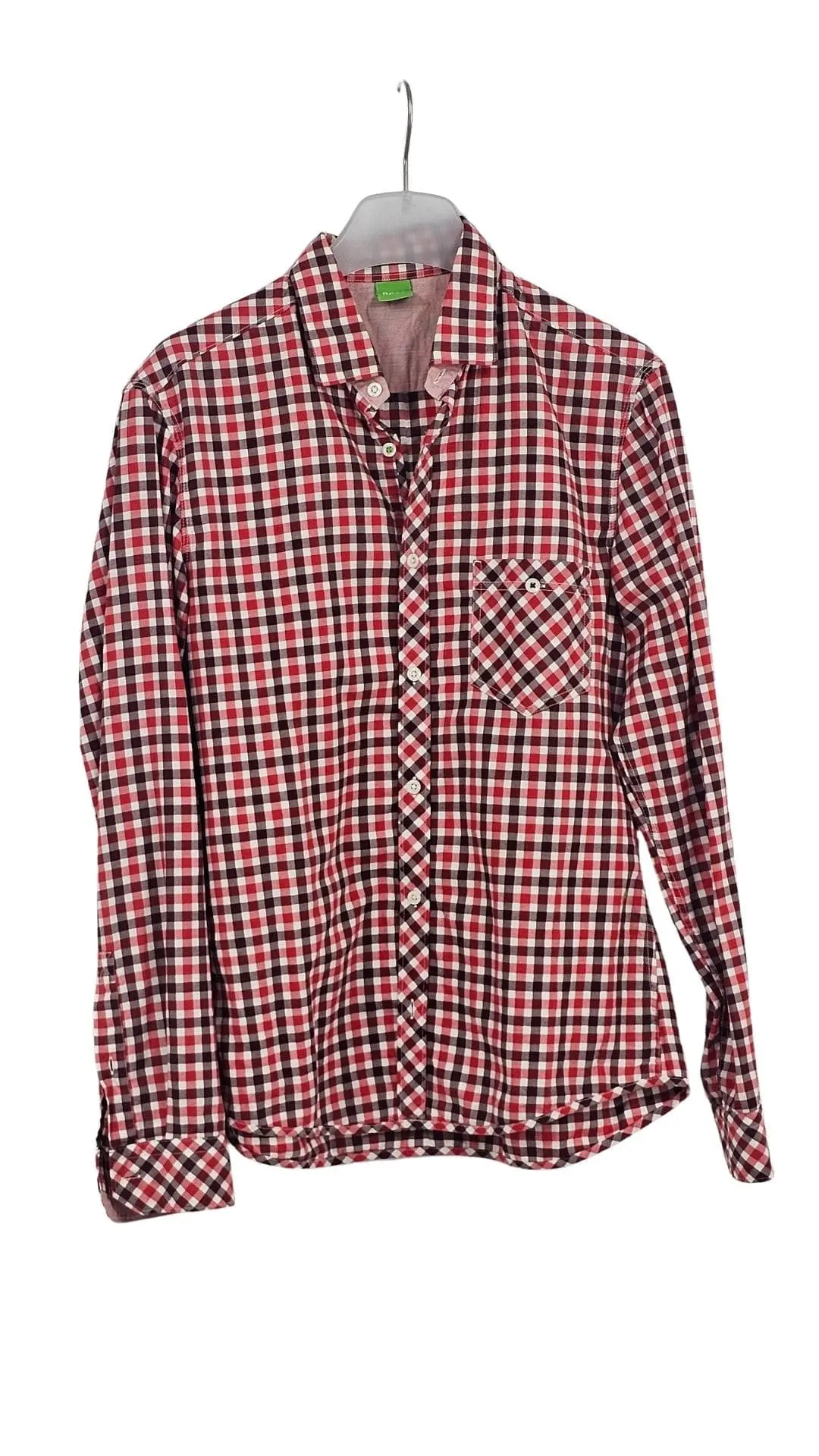 Camisa Hugo Boss Hombre Cuadros Vichy Rojos – Casual Talla M