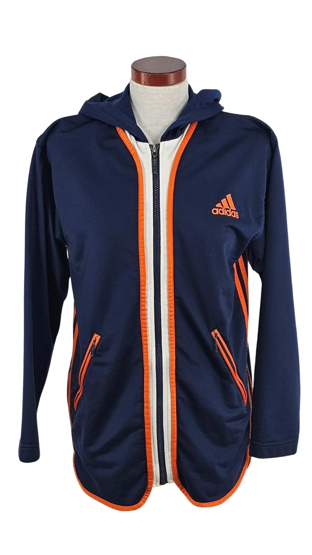 Sudadera Adidas Vintage Cremallera Navy/Naranja – Talla 164 (equiv. XS)