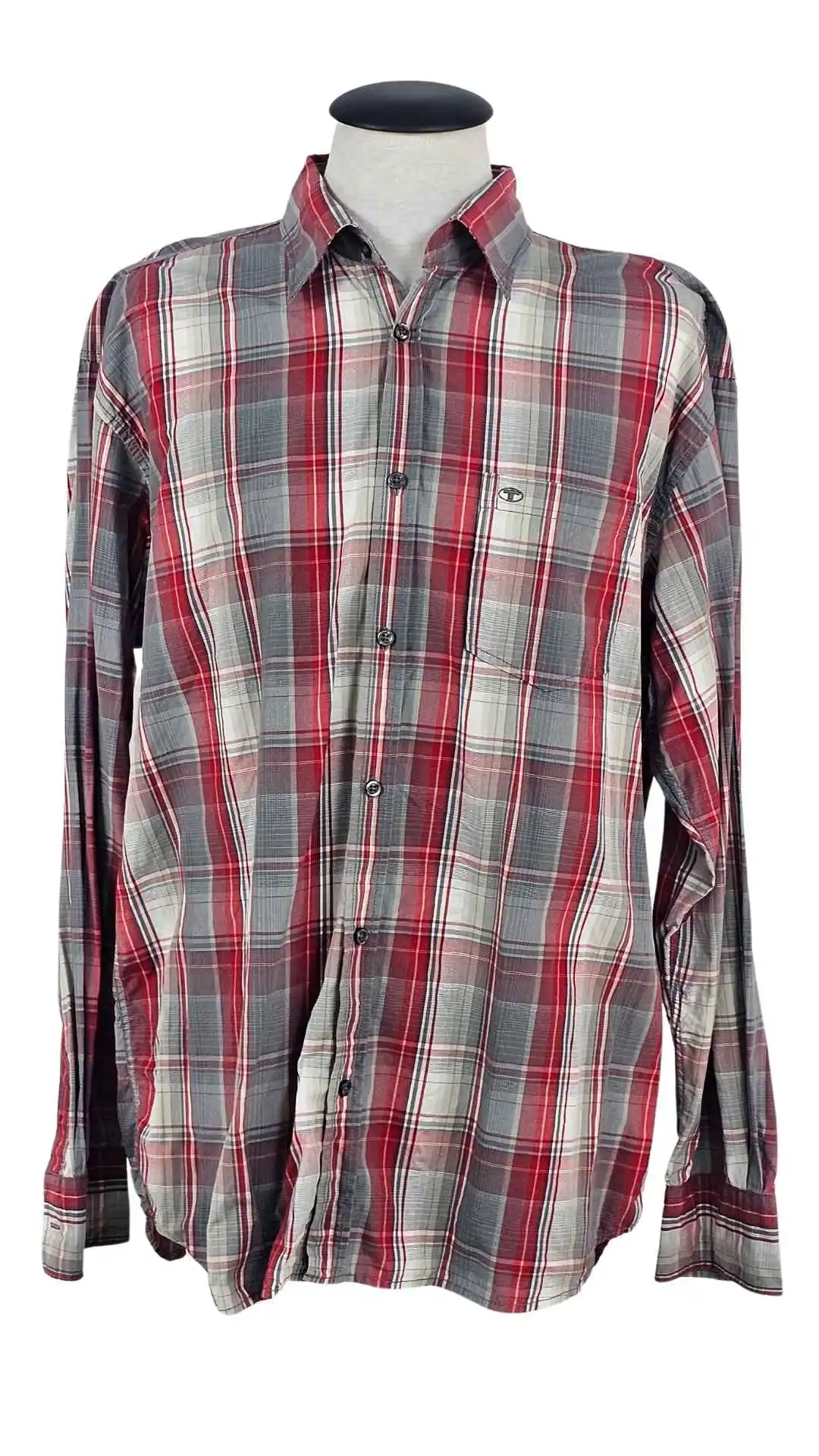 Camisa Tom Tailor Hombre Cuadros Rojo/Gris – Casual Talla XXL