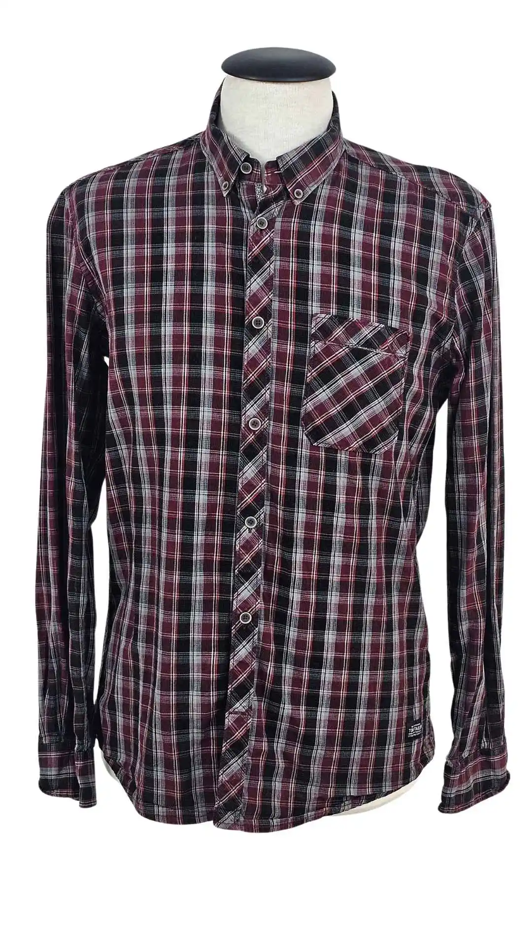 Camisa Tom Tailor Hombre Cuadros Granate – Corte Fitted Talla L