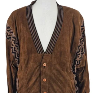 Cazadora Torras Vintage Piel Ante Marrón – Detalles Étnicos Talla 54 (XL)