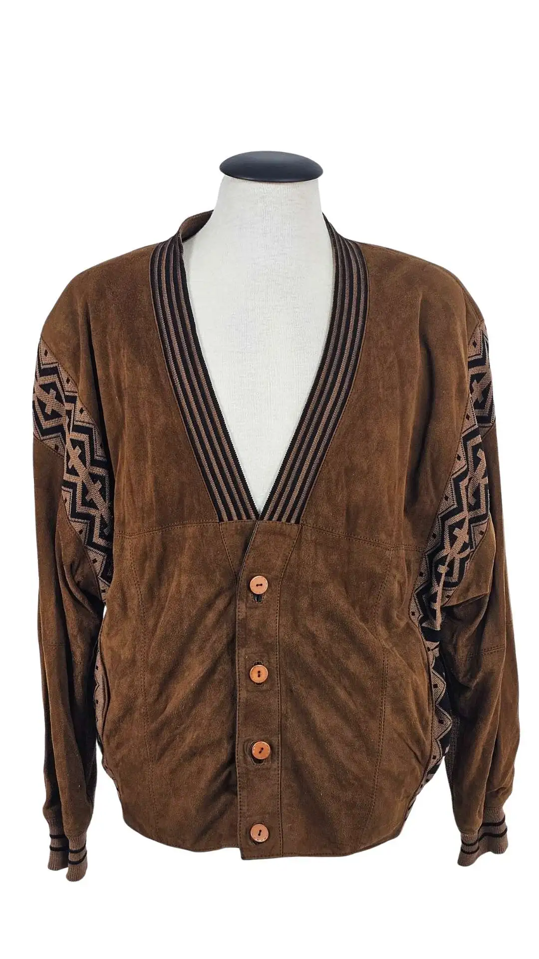 Cazadora Torras Vintage Piel Ante Marrón – Detalles Étnicos Talla 54 (XL)