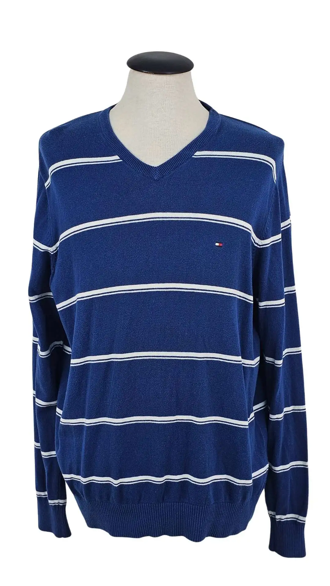 Jersey Tommy Hilfiger Hombre Azul Rayas – Cuello Pico Talla XL