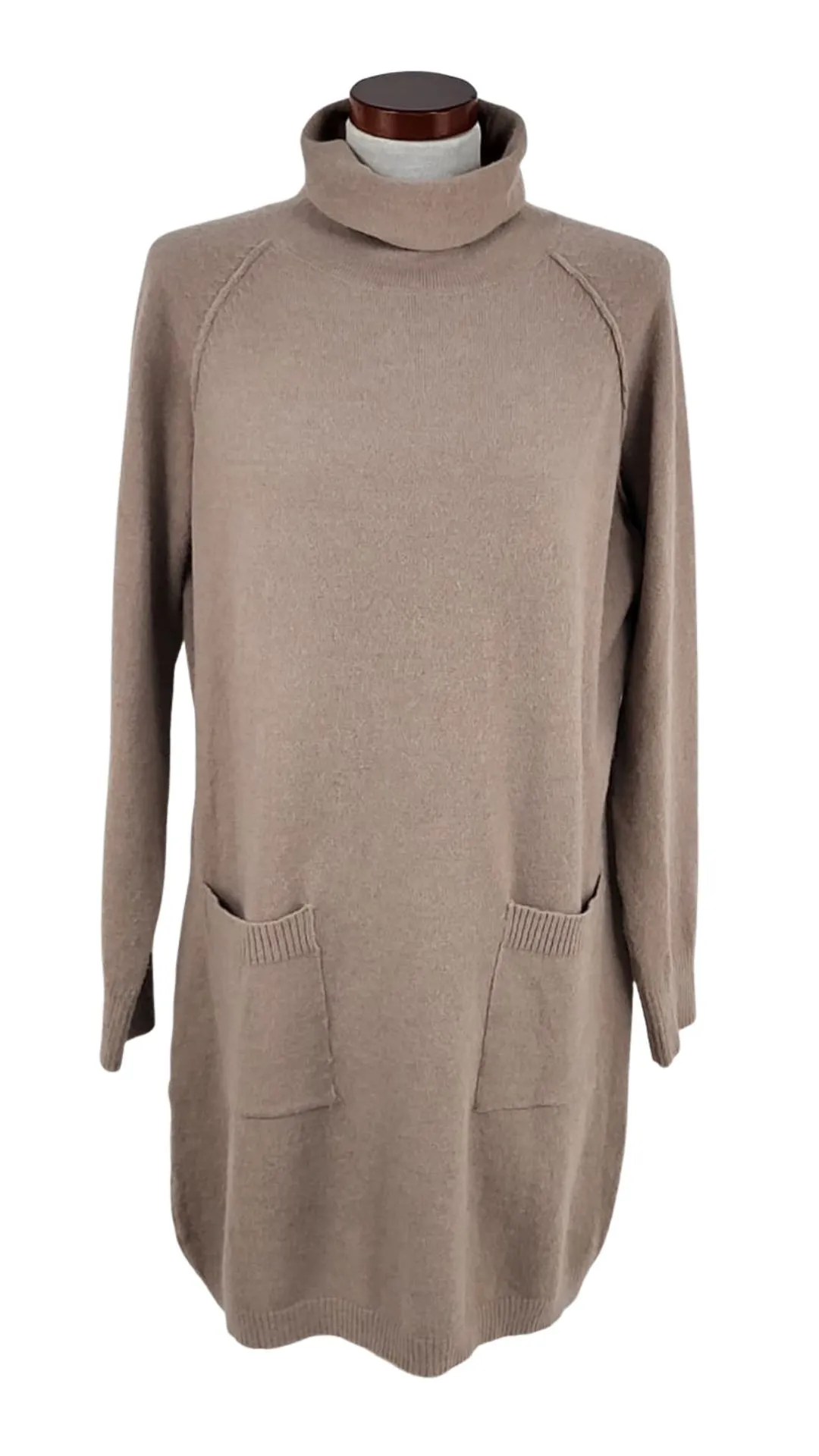 Vestido Punto Natura Mujer Beige – Cuello Vuelto Talla L