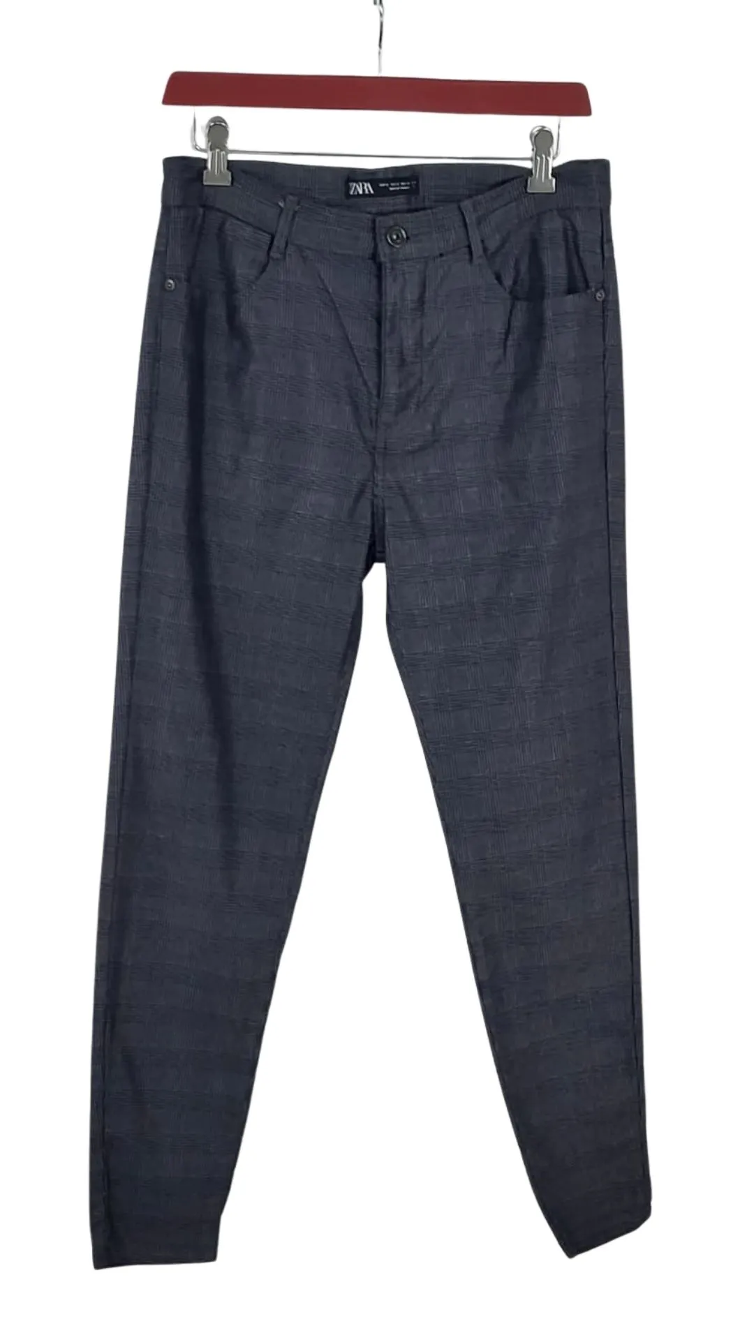 Pantalón Zara Mujer Gris Cuadros – Estilo 5 Bolsillos Talla 42 (XL)