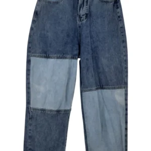 Jeans Patchwork Bicolor Mujer Azul – Straight Leg Talla S (Ver Medidas)