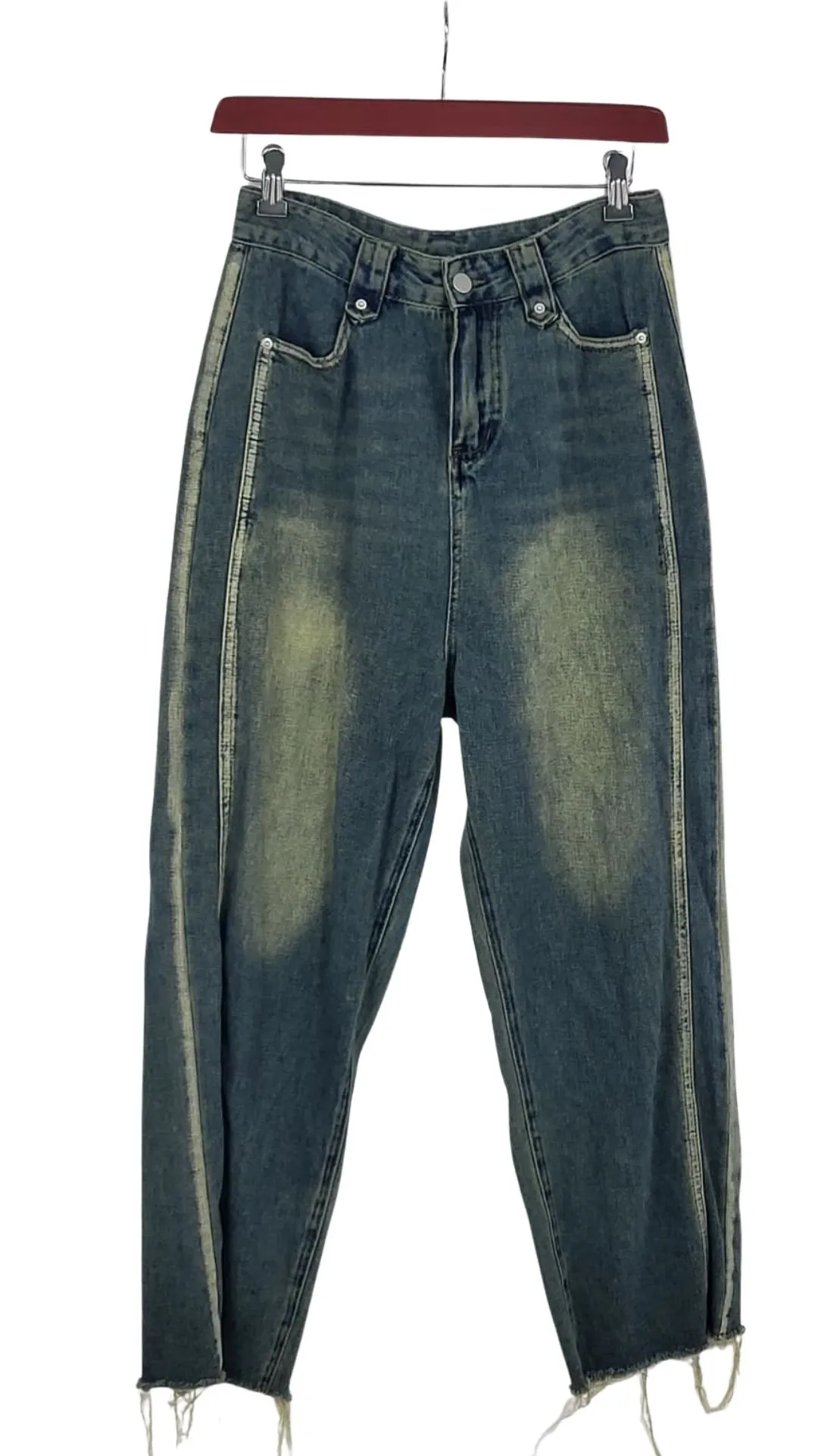 Jeans Dirty Wash Mujer Costuras Frontales – Bajo Deshilachado Talla XS/S