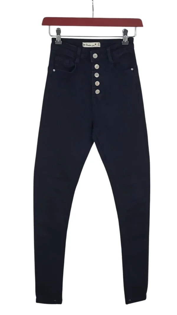 Jeans Denim Life Negro Botones Vistos – Tiro Alto Talla 36 (Medidas XS)