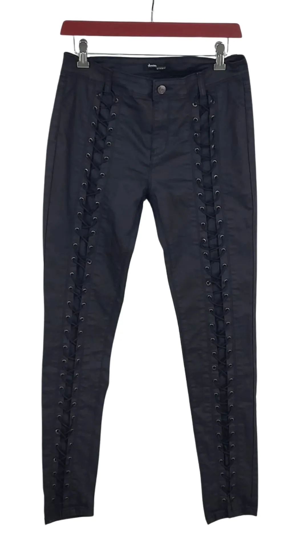 Pantalón Denim Avenue Mujer Negro Acordonado – Estilo Rockero Talla 38 (M)