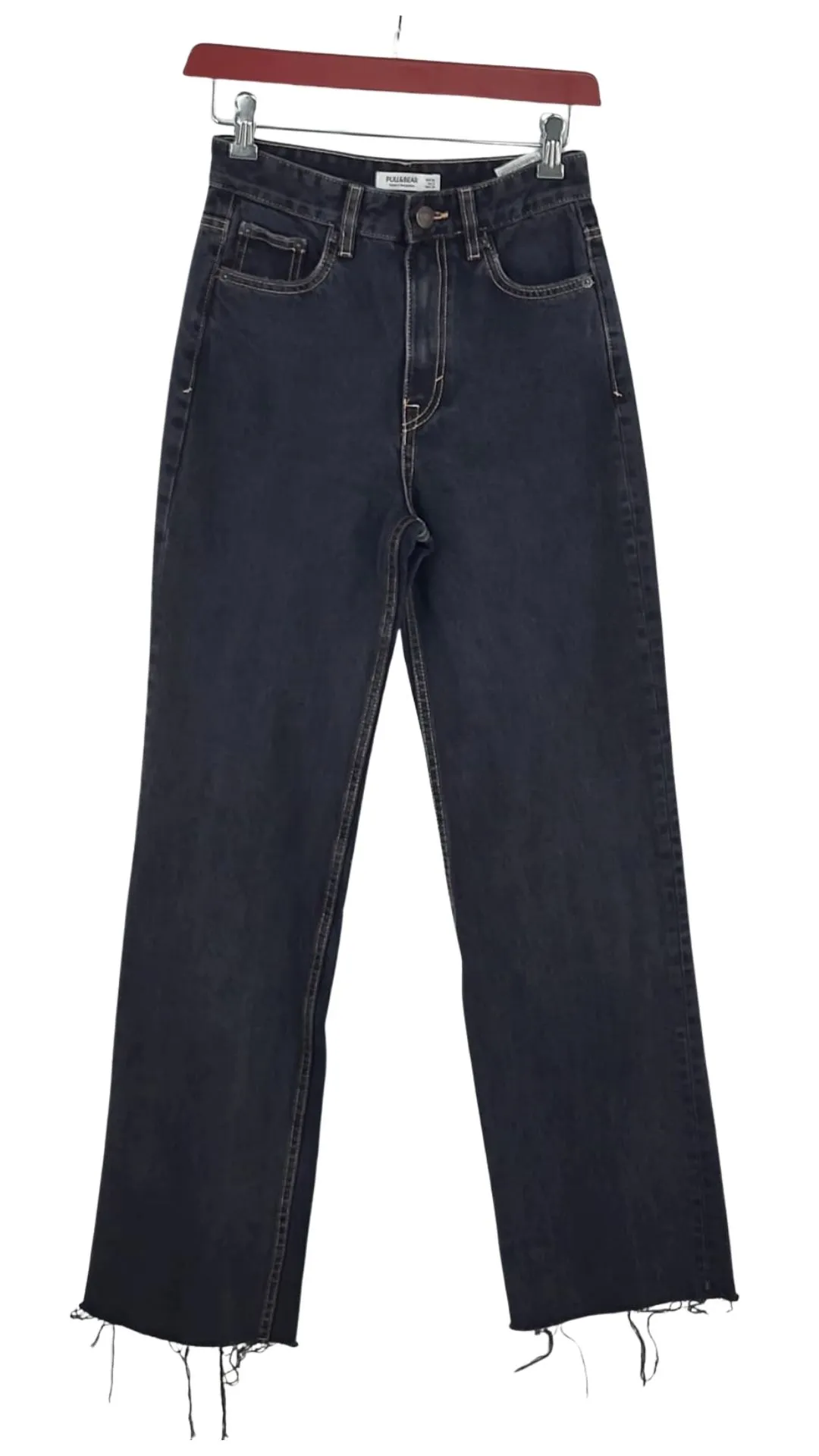 Jeans Pull&Bear Mujer Negro Tiro Alto – Bajo Deshilachado Talla 34 (XS)