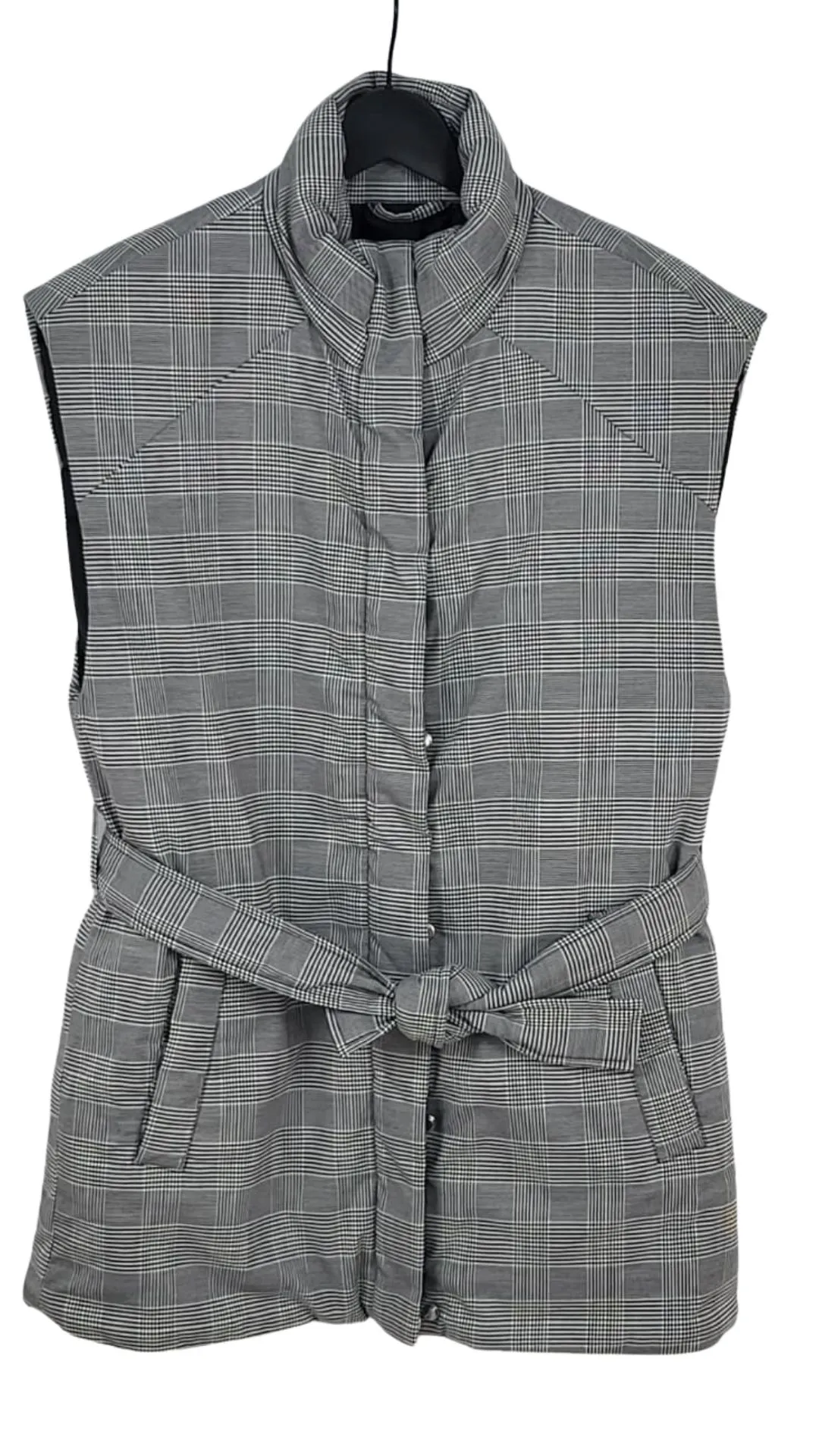 Chaleco Acolchado Stradivarius Mujer Gris Cuadros – Cinturón Talla M