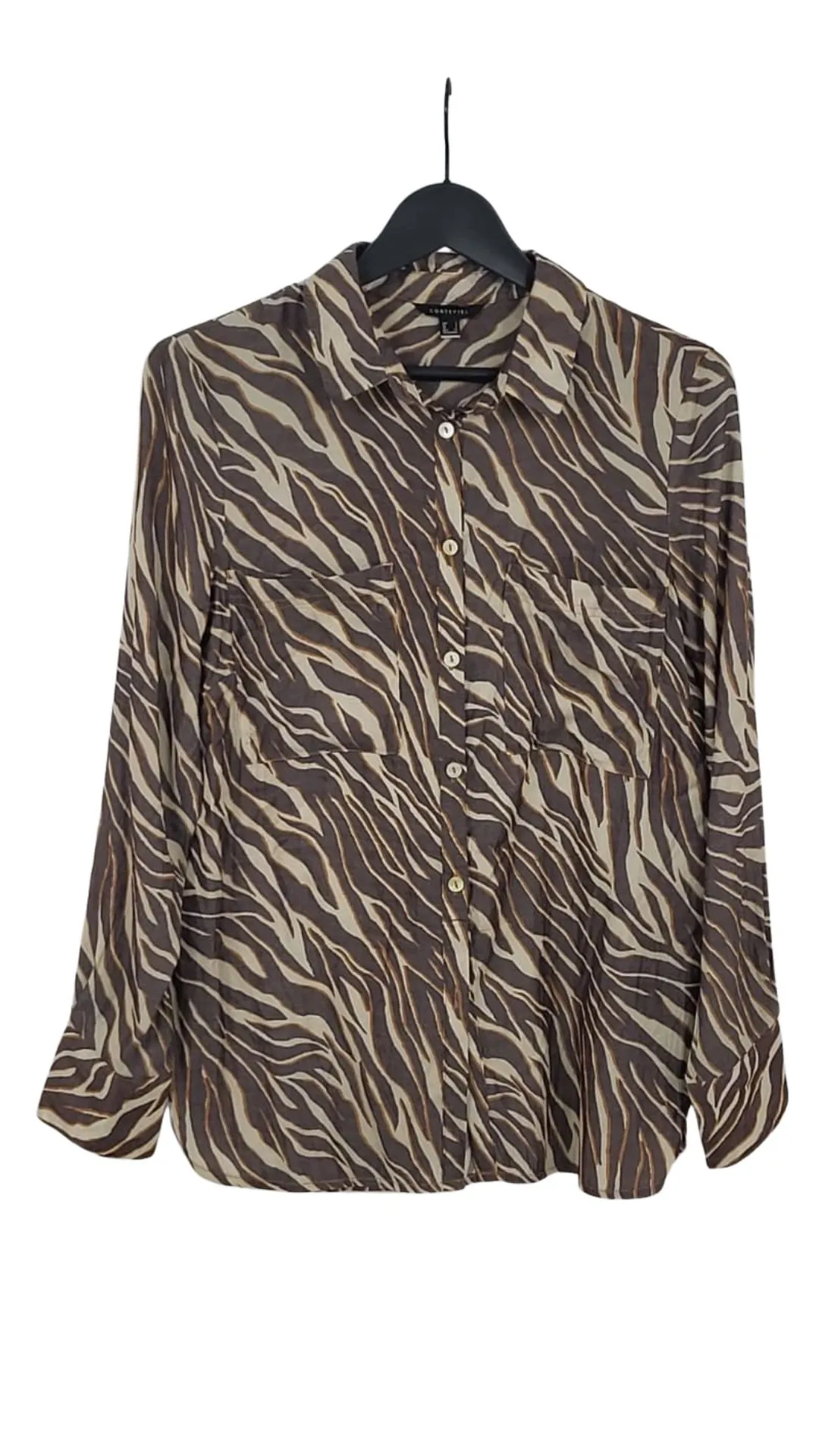 Camisa Cortefiel Mujer Estampado Cebra Marrón – Talla S