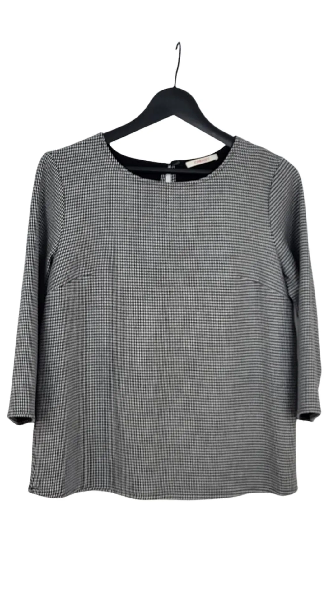 Top Camaïeu Mujer Pata de Gallo Blanco y Negro – Manga 3/4 Talla L