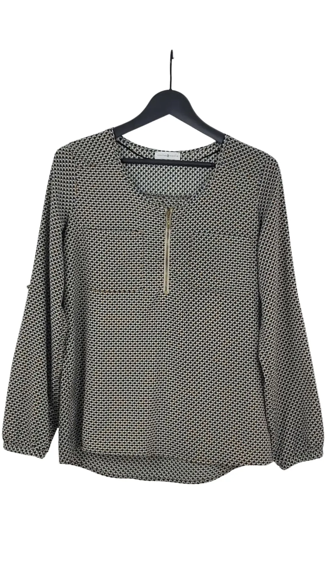 Blusa Cache Cache Mujer Estampado Geométrico Retro – Cremallera Talla M