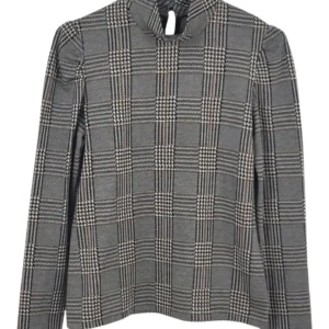 Top Caroline Biss Mujer Cuadros Príncipe de Gales – Manga Abullonada Talla M (38)