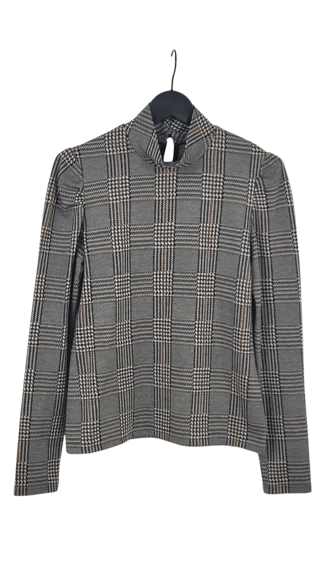 Top Caroline Biss Mujer Cuadros Príncipe de Gales – Manga Abullonada Talla M (38)