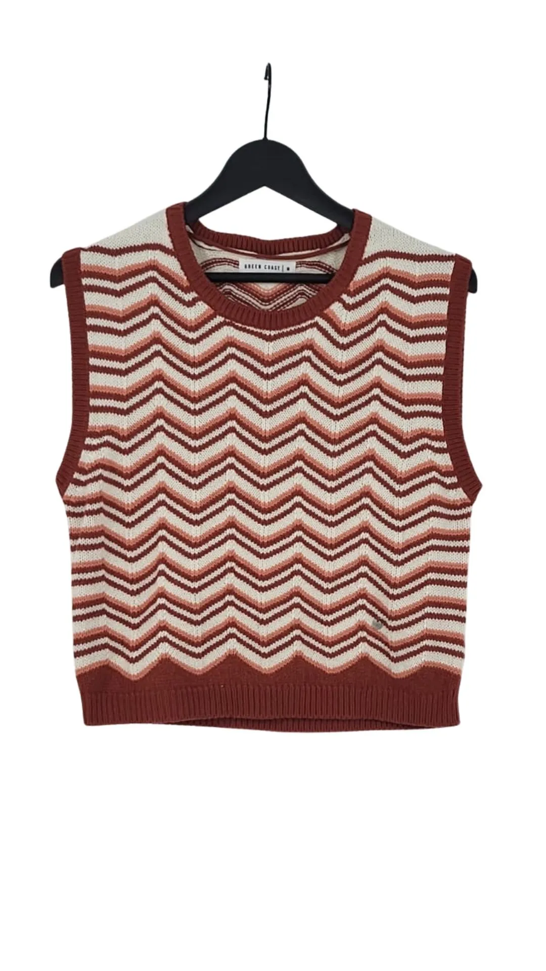 Chaleco Punto Green Coast Mujer Zig Zag Teja y Beige – Talla M