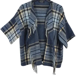Capa Poncho Carlos Montero Mujer Azul Cuadros – Flecos Talla XL