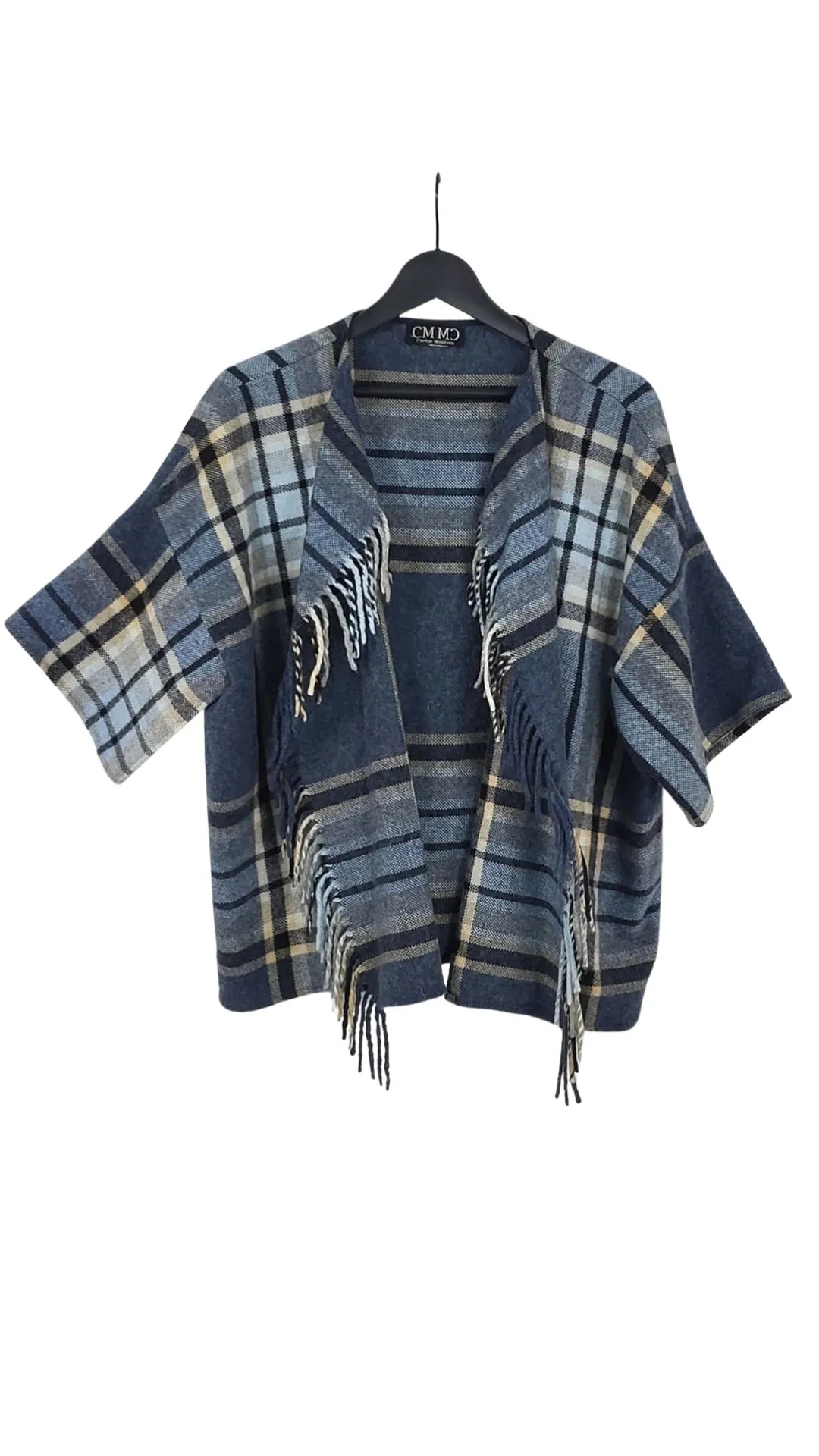 Capa Poncho Carlos Montero Mujer Azul Cuadros – Flecos Talla XL