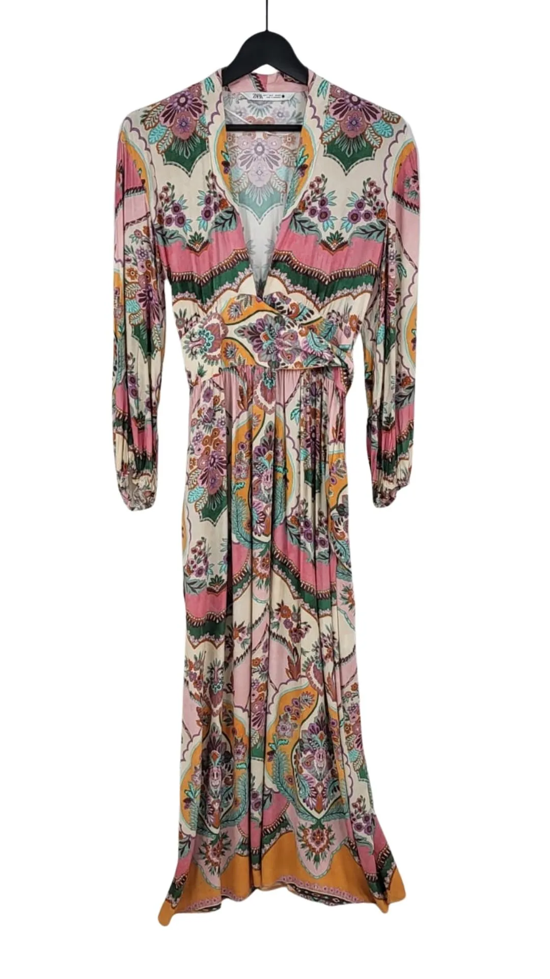 Vestido Largo Zara Mujer Estampado Paisley Boho Rosa – Talla S