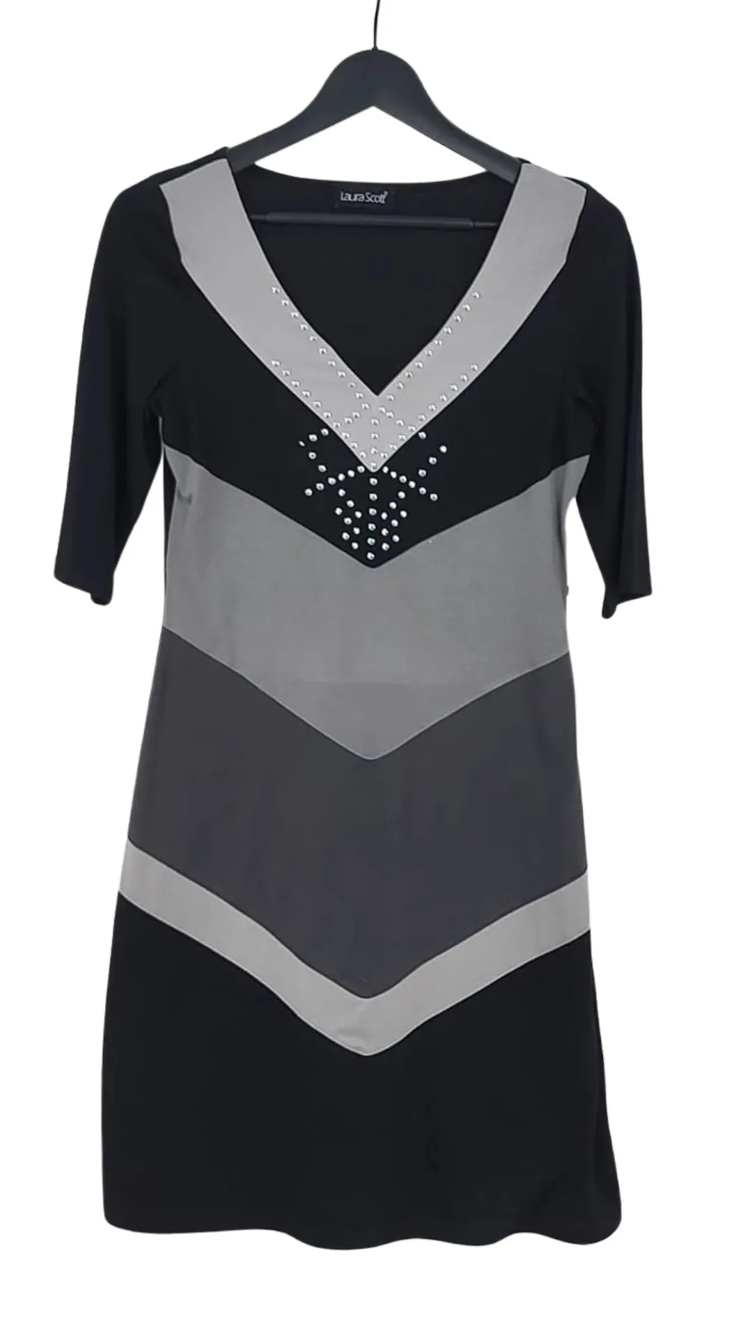 Vestido Laura Scott Mujer Negro y Gris Color Block – Tachuelas Talla S