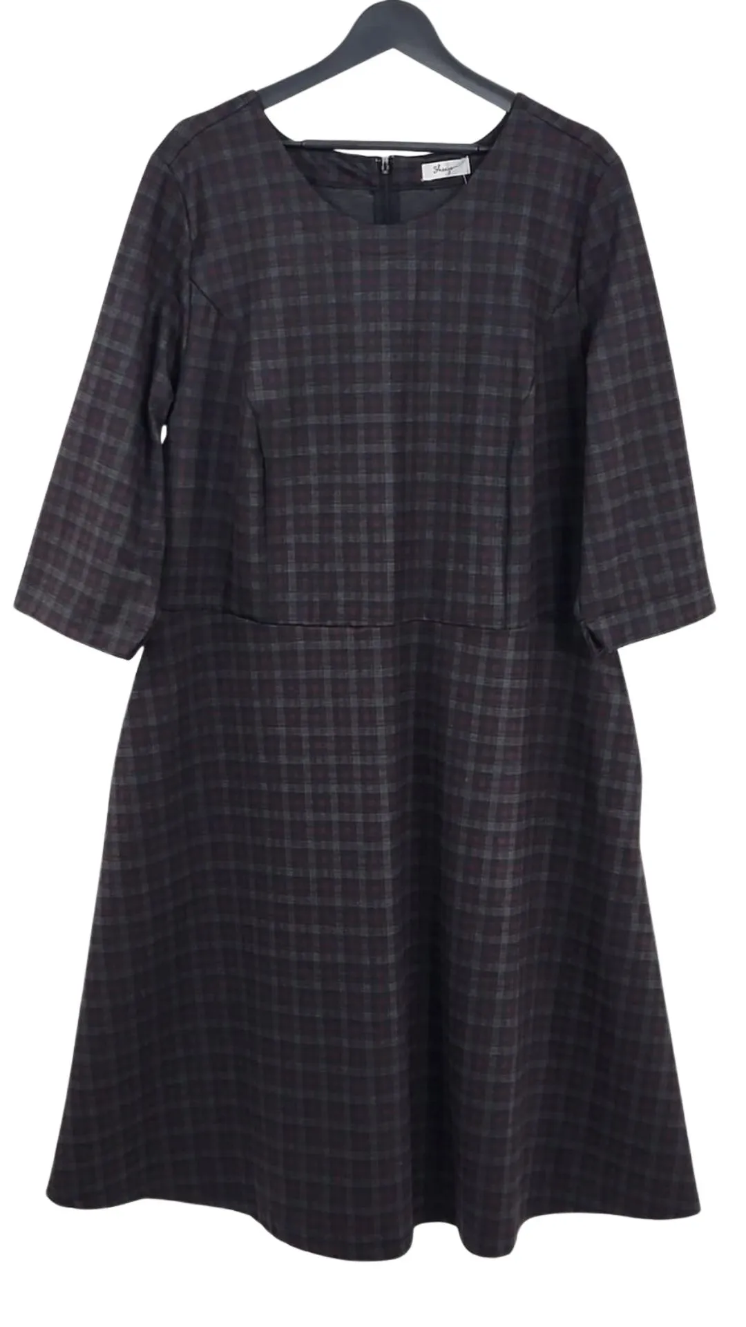 Vestido Midi Sheego Mujer Cuadros Gris y Granate – Talla XXL (44)