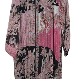 Vestido Midi In Front Mujer Plisado Estampado Paisley Rosa – Talla L