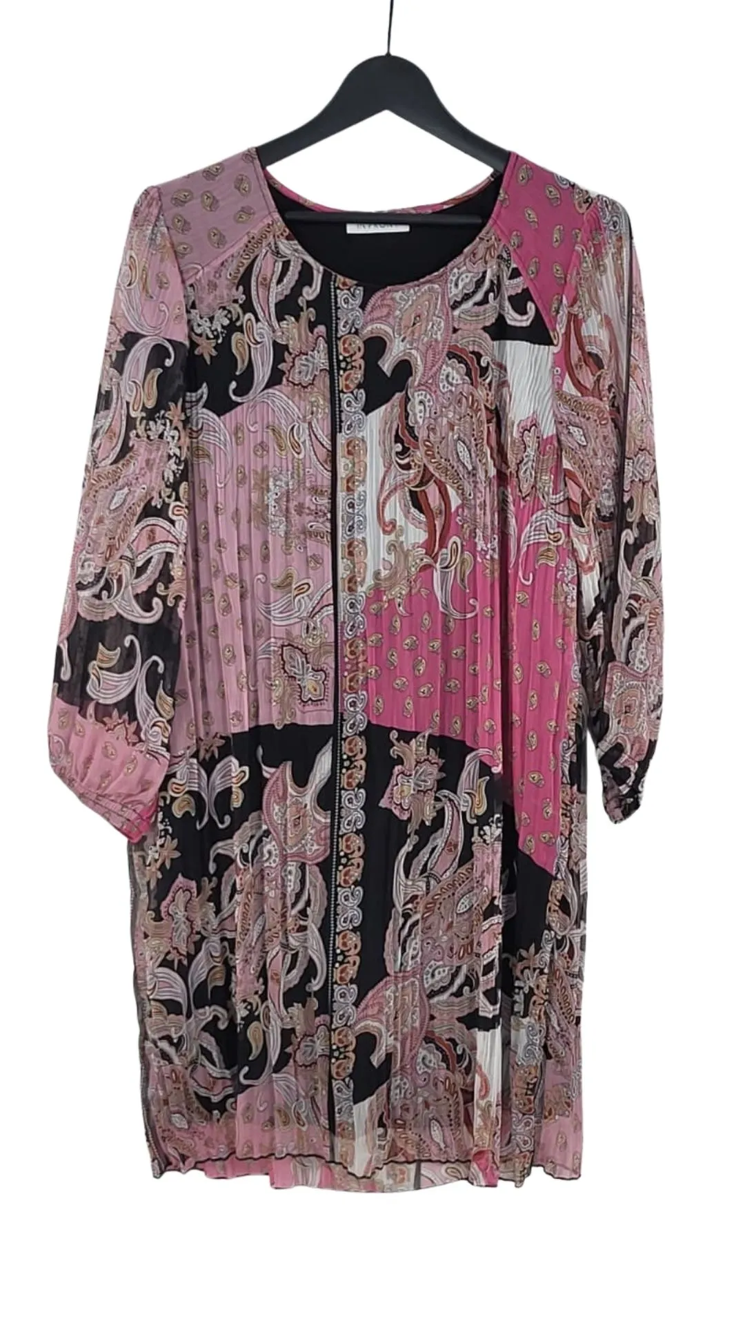 Vestido Midi In Front Mujer Plisado Estampado Paisley Rosa – Talla L