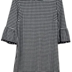 Vestido Oui Mujer Cuadros Vichy Blanco y Negro – Manga Acampanada Talla L