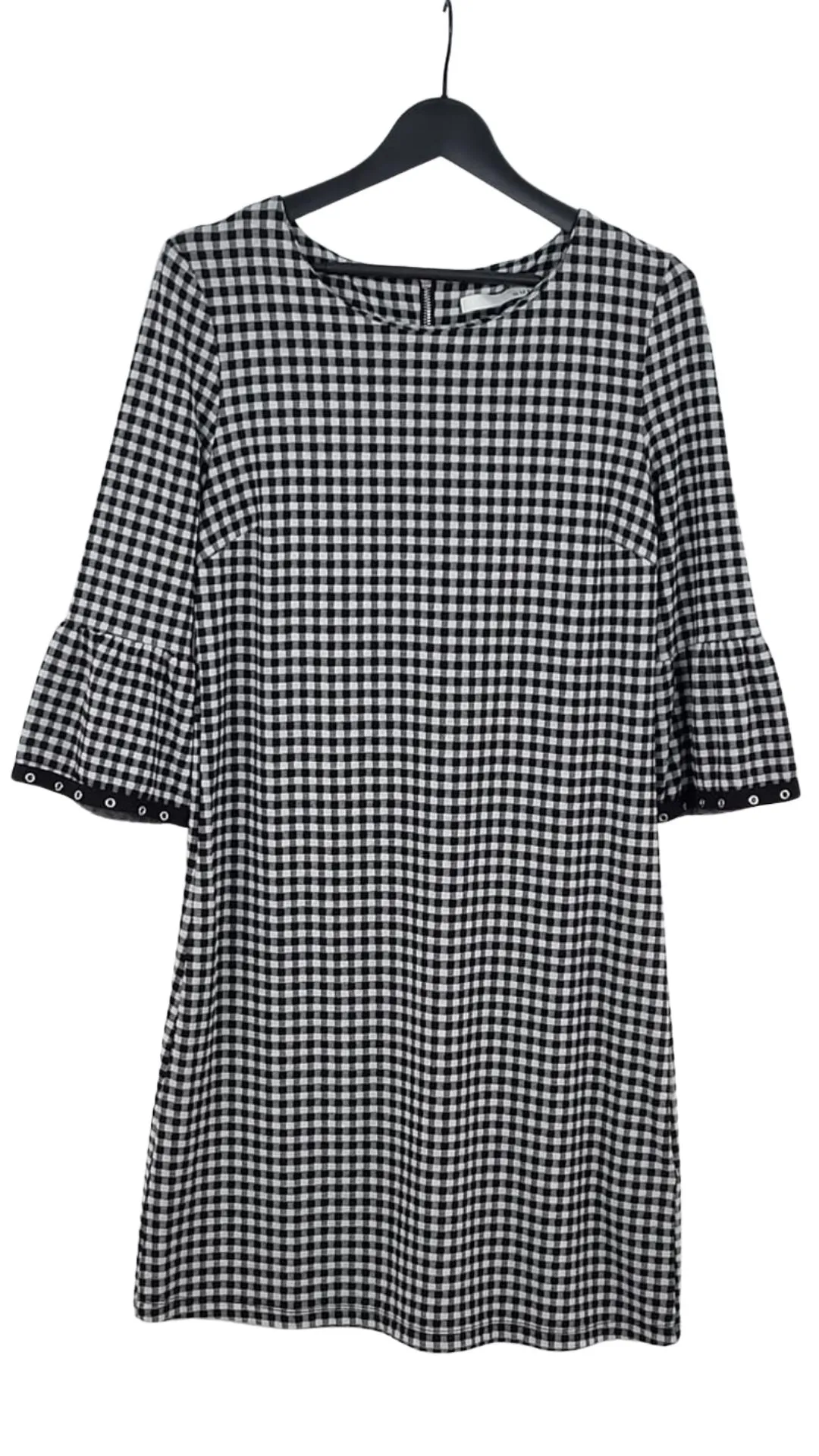 Vestido Oui Mujer Cuadros Vichy Blanco y Negro – Manga Acampanada Talla L