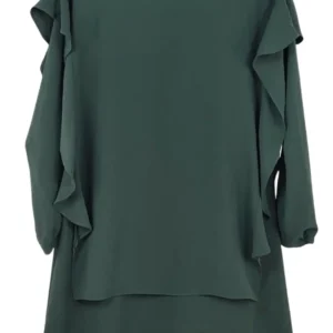 Vestido Perçem Mujer Verde Botella Volantes Laterales – Talla L (40)