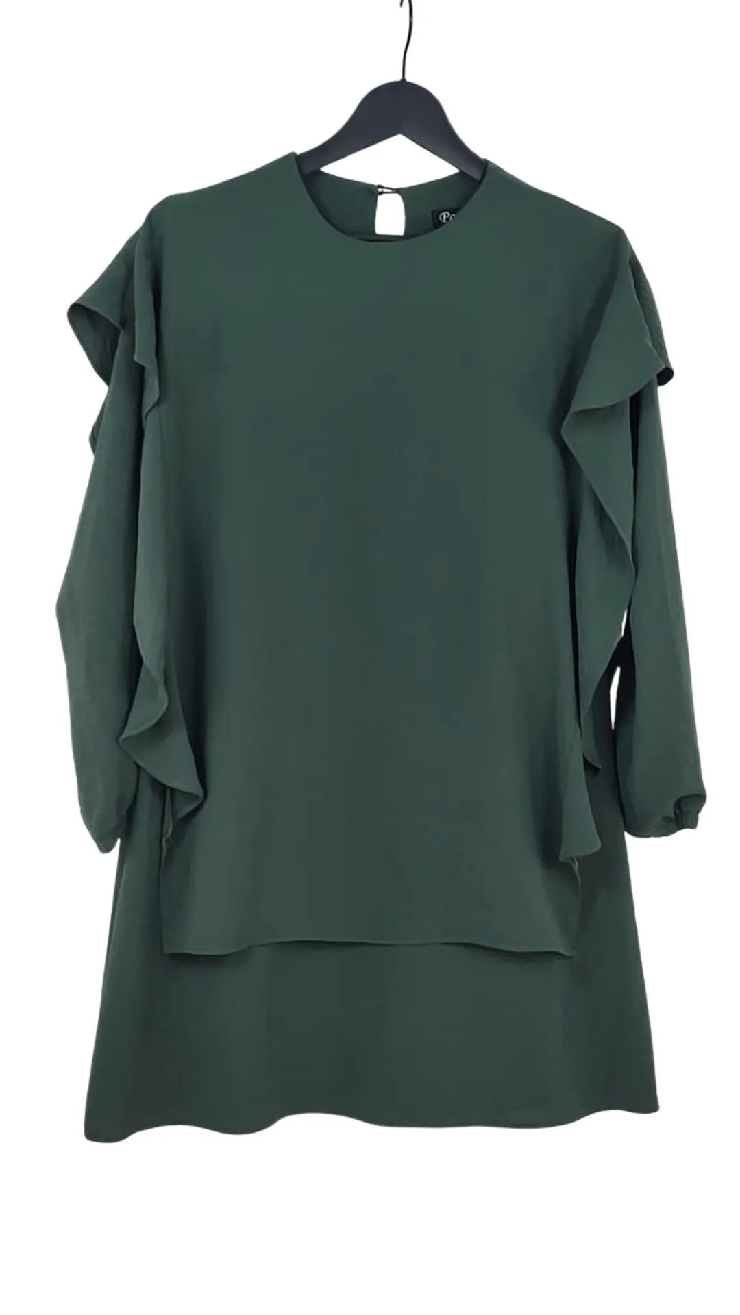 Vestido Perçem Mujer Verde Botella Volantes Laterales – Talla L (40)