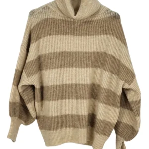 Jersey M&G Made in Italy Mujer Rayas Beige Manga Globo – Talla L