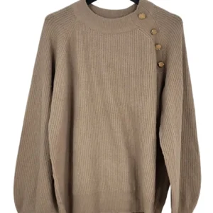 Jersey Mujer Beige Punto Canalé Botones Dorados Hombro – Talla XL (42-44)