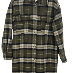 Sobrecamisa Larga H&M Mujer Cuadros Verde Militar (Shacket) – Talla S