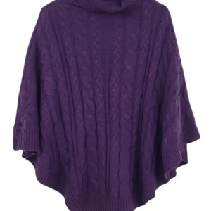 Poncho Jersey Mujer Morado Punto de Ochos Cuello Alto – Talla Única