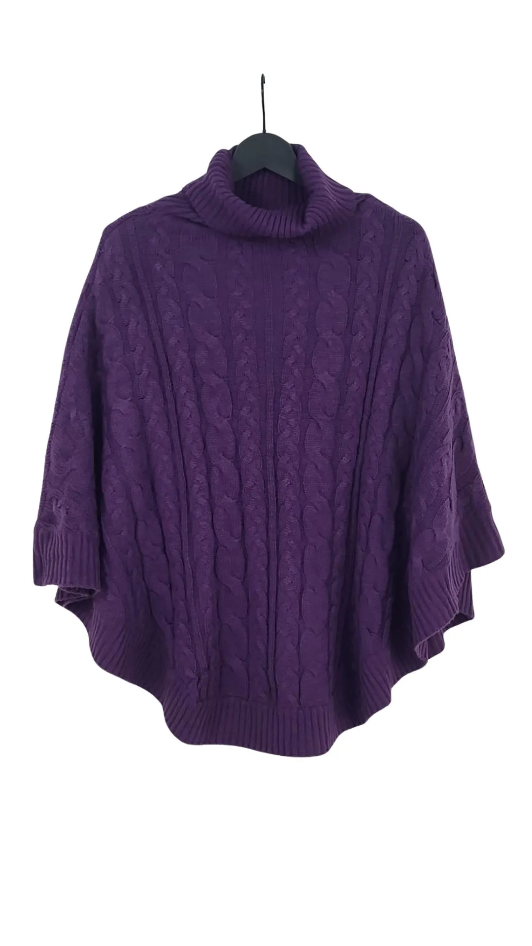Poncho Jersey Mujer Morado Punto de Ochos Cuello Alto – Talla Única