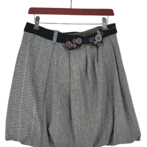 Falda Desigual Mujer Globo Gris Patchwork Pata de Gallo – Talla M (38)
