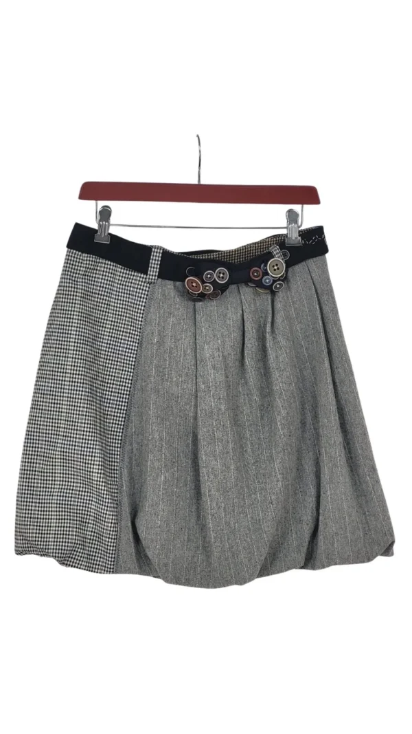 Falda Desigual Mujer Globo Gris Patchwork Pata de Gallo – Talla M (38)