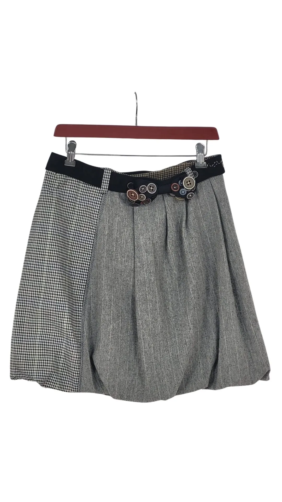 Falda Desigual Mujer Globo Gris Patchwork Pata de Gallo – Talla M (38)