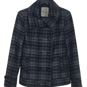 Chaquetón Bonobo Jeans Mujer Gris Cuadros Doble Botonadura – Talla M