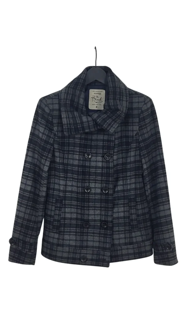 Chaquetón Bonobo Jeans Mujer Gris Cuadros Doble Botonadura – Talla M