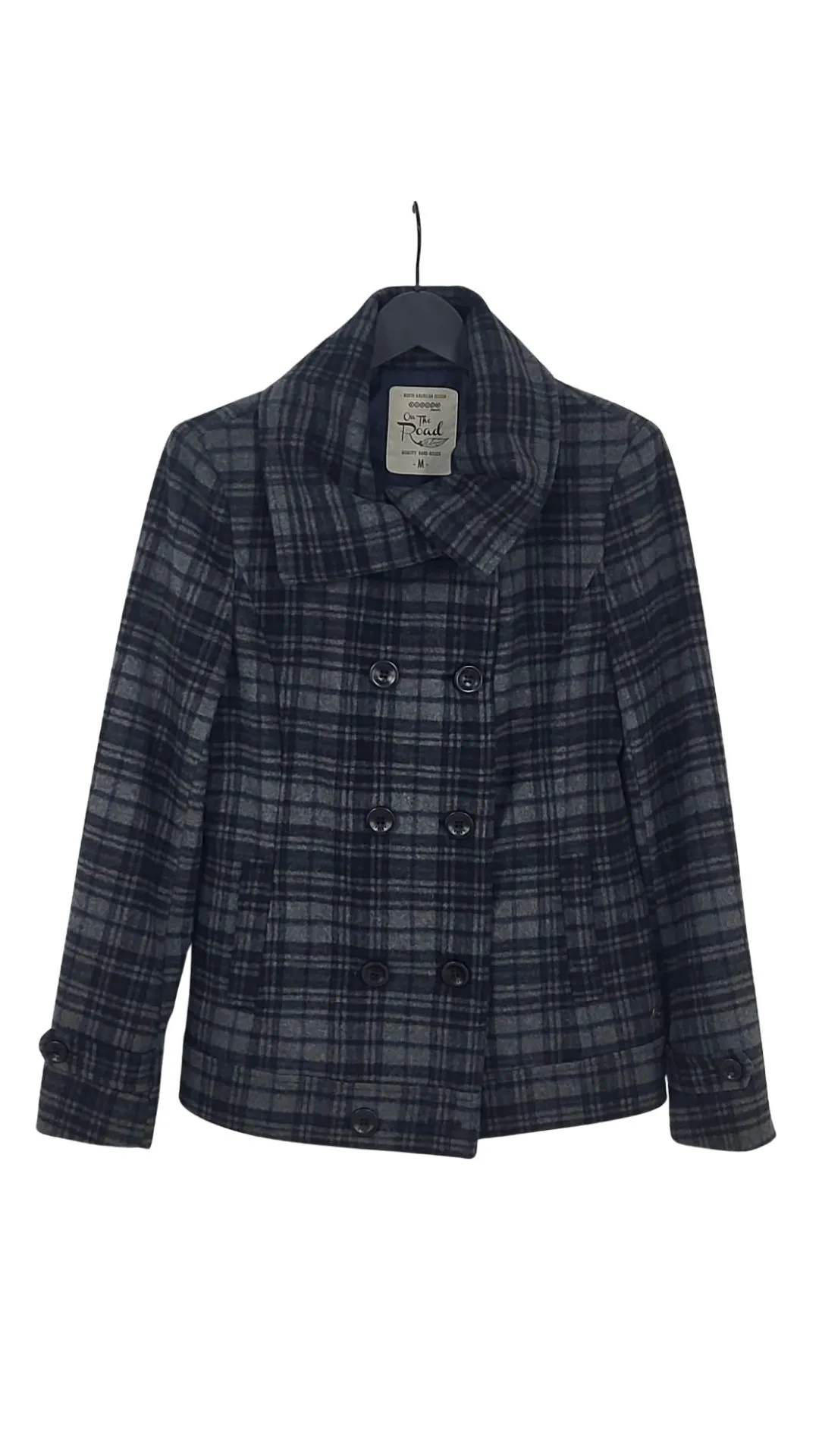 Chaquetón Bonobo Jeans Mujer Gris Cuadros Doble Botonadura – Talla M