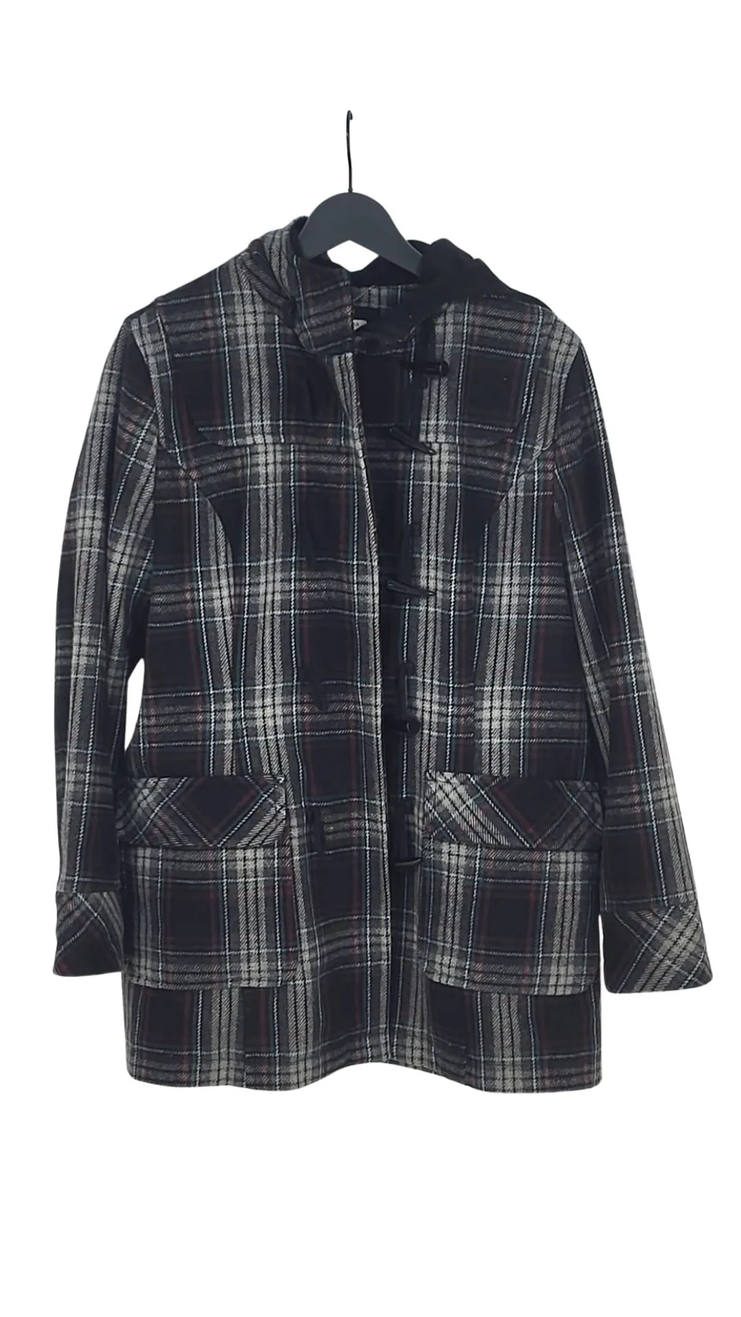 Trenca Yessica Mujer Cuadros Tartán Capucha y Alamares – Talla XL