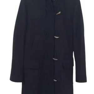 Trenca Benetton Mujer Negra Paño Lana Capucha y Alamares – Talla L