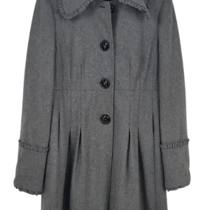 Abrigo Spoom Mujer Gris Lana Corte Vuelo Cuello Volantes – Talla M