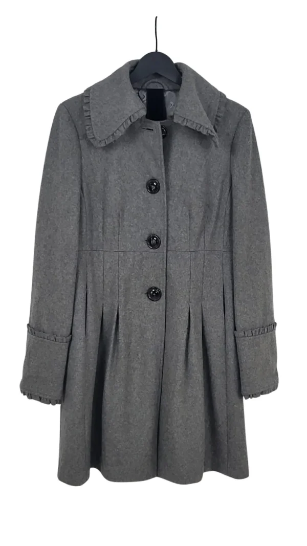 Abrigo Spoom Mujer Gris Lana Corte Vuelo Cuello Volantes – Talla M