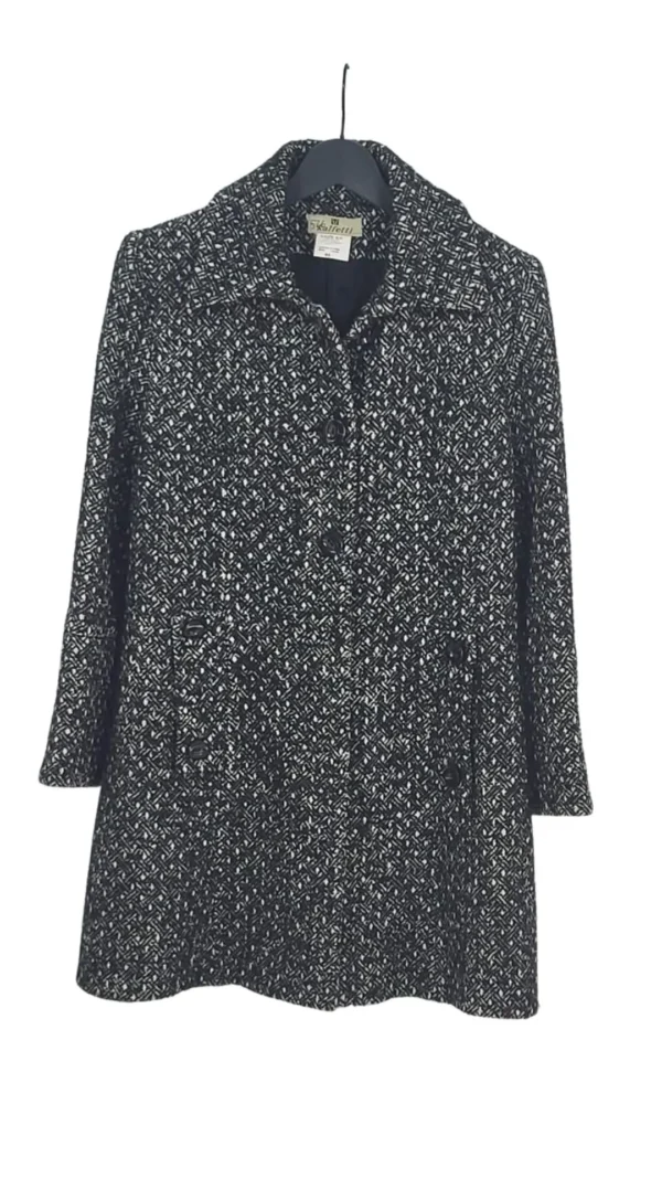 Abrigo Kalfetti Mujer Tweed Bouclé Blanco y Negro Vintage – Talla 2XL (44)