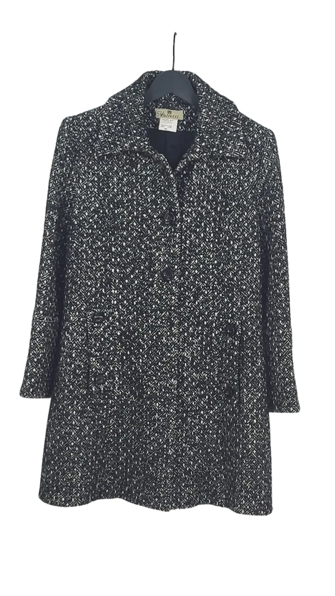 Abrigo Kalfetti Mujer Tweed Bouclé Blanco y Negro Vintage – Talla 2XL (44)