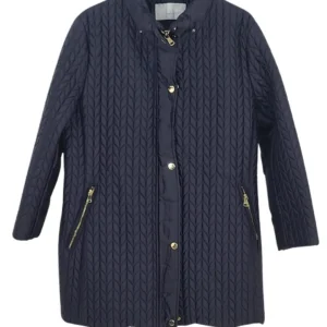 Abrigo Acolchado Buccino Mujer Azul Marino Chevron Detalles Dorados – Talla 48 (4XL)
